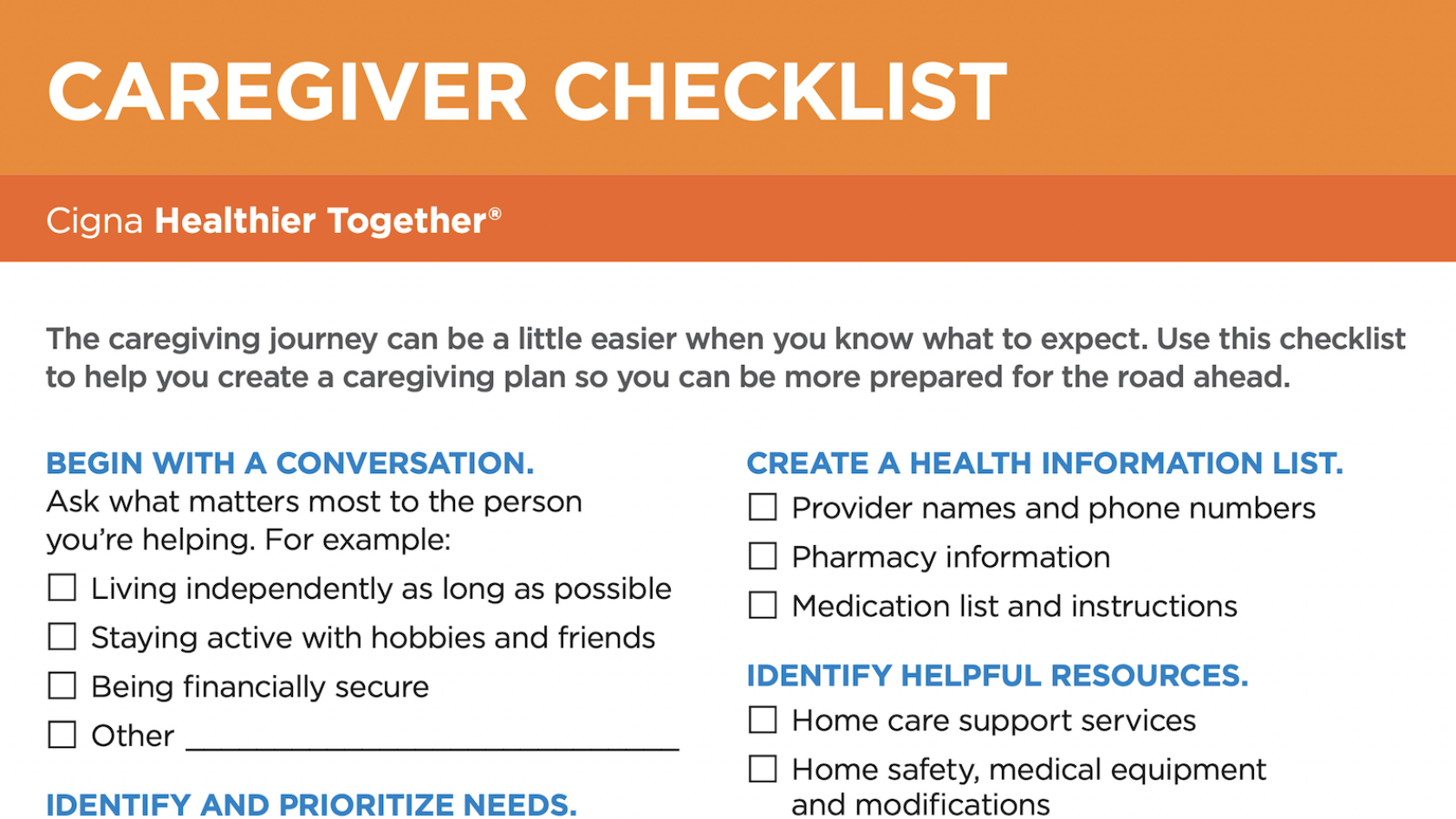 Caregiver Checklist