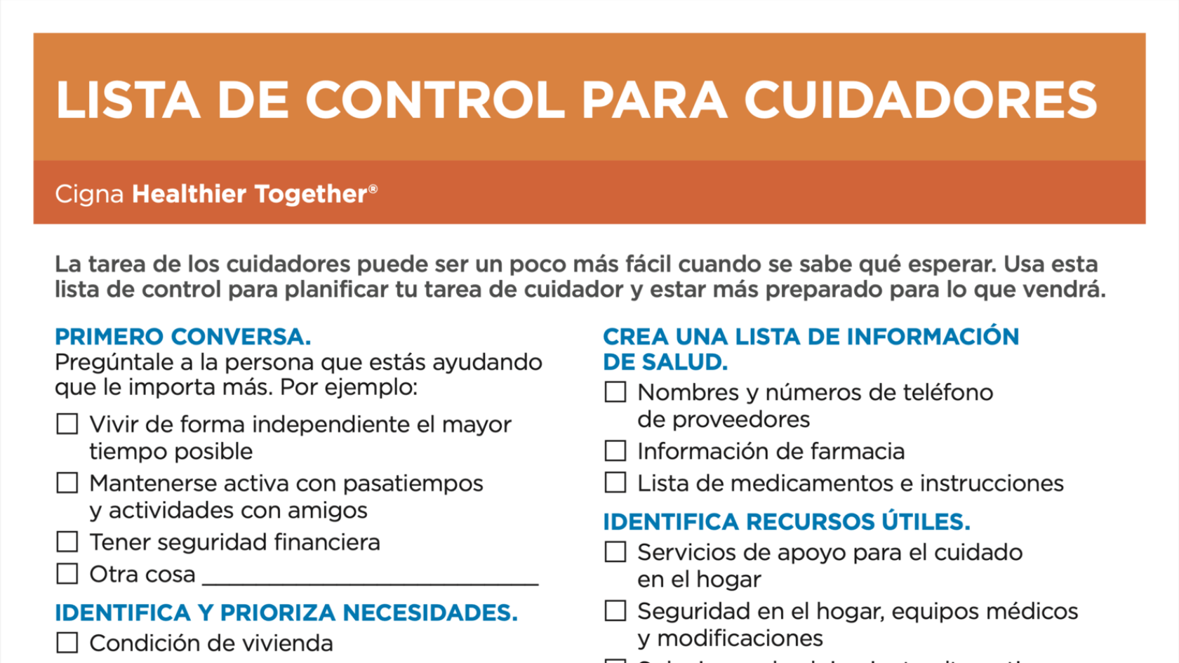 Lista de verificación para cuidadores